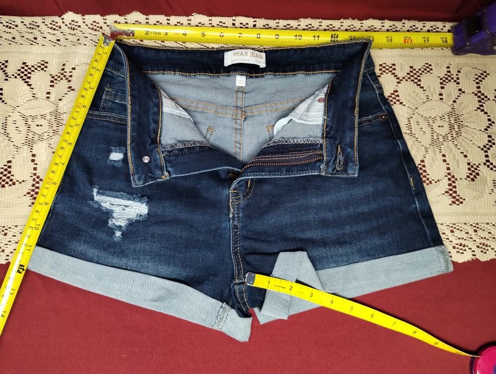 Wax Jean Denim Shorts Distressed Cuffed Dark Wash Women's Size Large